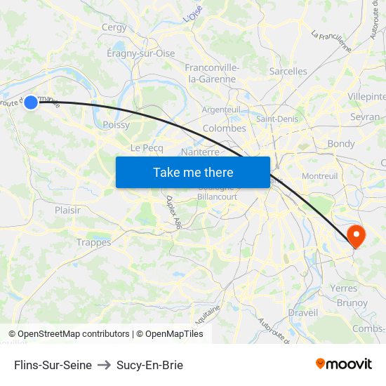 Flins-Sur-Seine to Sucy-En-Brie map
