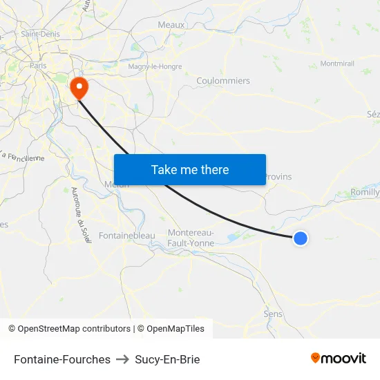 Fontaine-Fourches to Sucy-En-Brie map