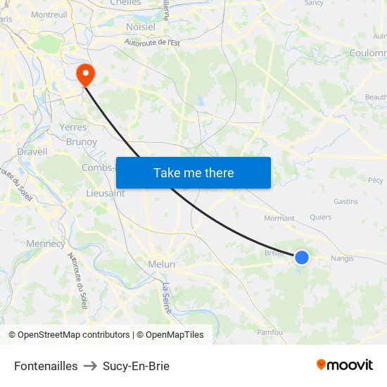Fontenailles to Sucy-En-Brie map
