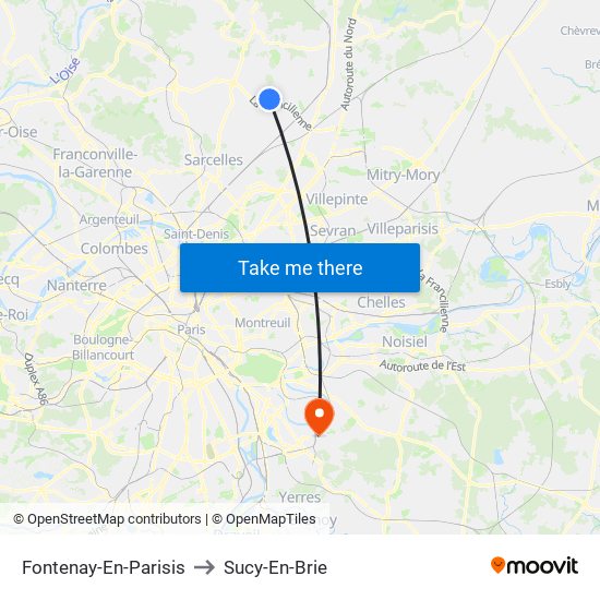 Fontenay-En-Parisis to Sucy-En-Brie map
