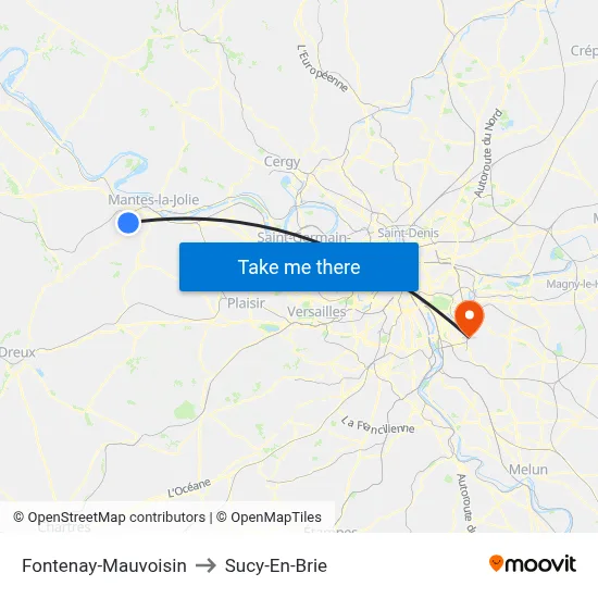 Fontenay-Mauvoisin to Sucy-En-Brie map