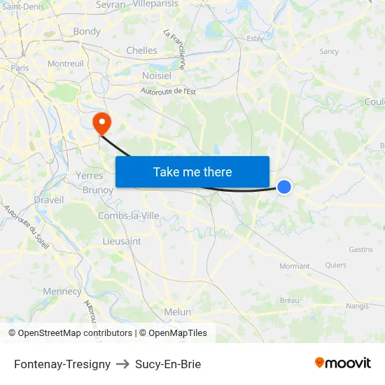 Fontenay-Tresigny to Sucy-En-Brie map