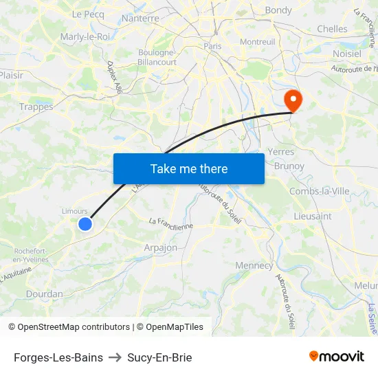 Forges-Les-Bains to Sucy-En-Brie map
