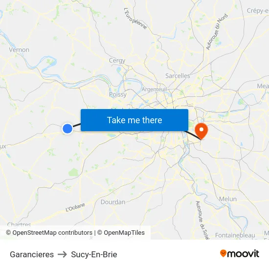 Garancieres to Sucy-En-Brie map