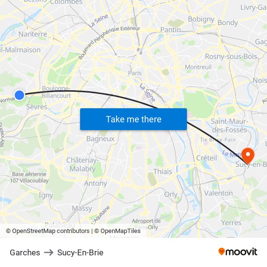 Garches to Sucy-En-Brie map