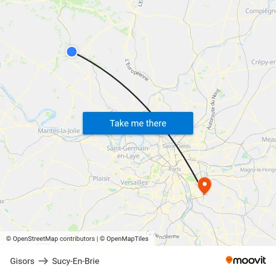 Gisors to Sucy-En-Brie map