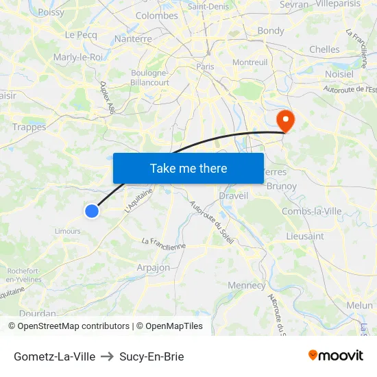 Gometz-La-Ville to Sucy-En-Brie map
