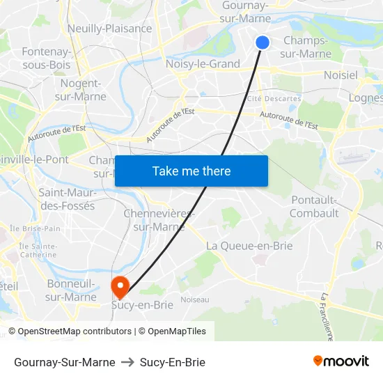 Gournay-Sur-Marne to Sucy-En-Brie map