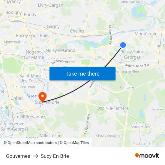 Gouvernes to Sucy-En-Brie map