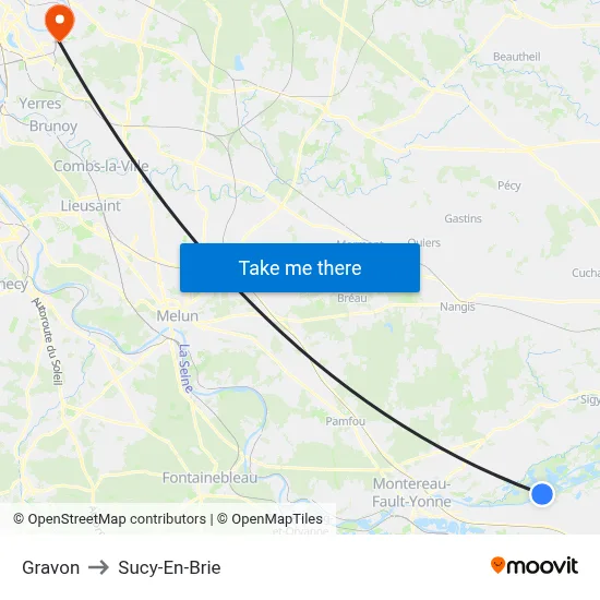 Gravon to Sucy-En-Brie map