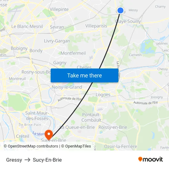 Gressy to Sucy-En-Brie map