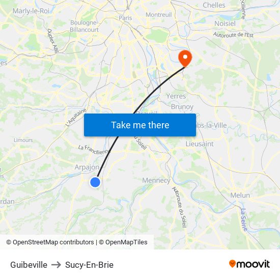 Guibeville to Sucy-En-Brie map