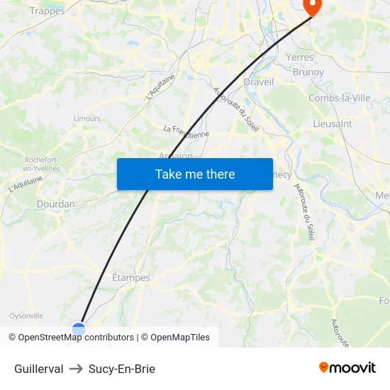 Guillerval to Sucy-En-Brie map