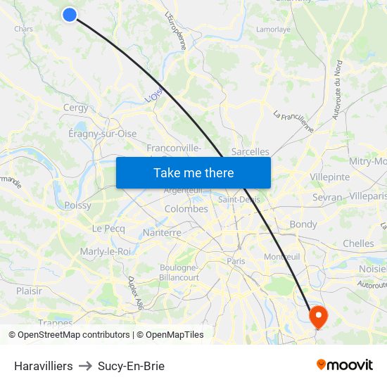 Haravilliers to Sucy-En-Brie map