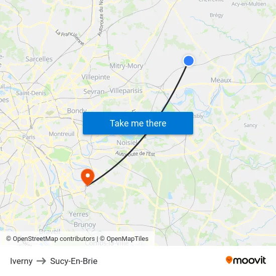 Iverny to Sucy-En-Brie map
