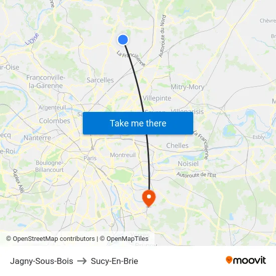 Jagny-Sous-Bois to Sucy-En-Brie map