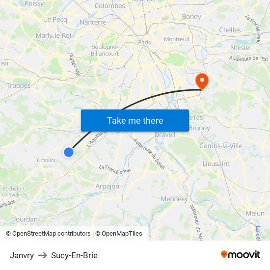 Janvry to Sucy-En-Brie map