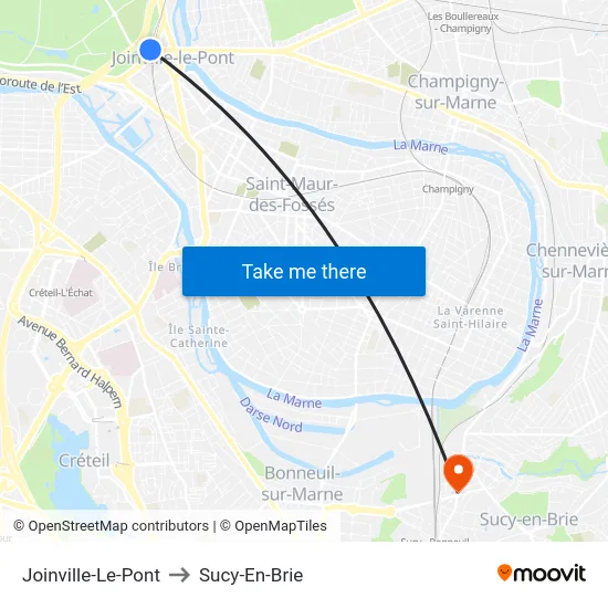 Joinville-Le-Pont to Sucy-En-Brie map