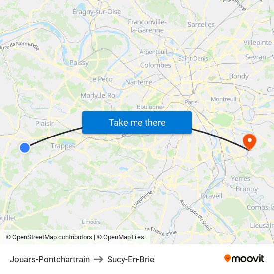 Jouars-Pontchartrain to Sucy-En-Brie map