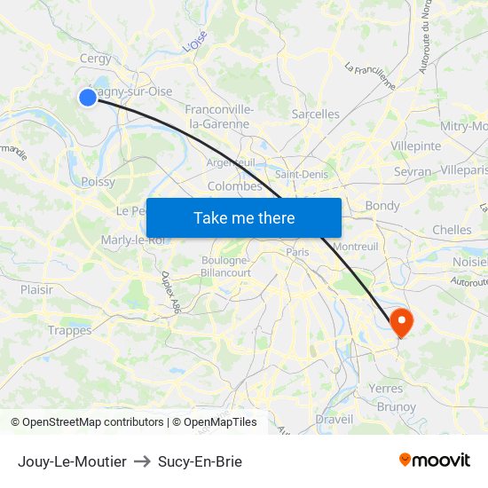 Jouy-Le-Moutier to Sucy-En-Brie map