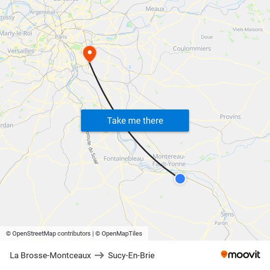 La Brosse-Montceaux to Sucy-En-Brie map