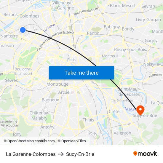 La Garenne-Colombes to Sucy-En-Brie map