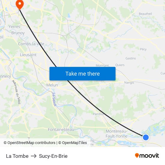 La Tombe to Sucy-En-Brie map
