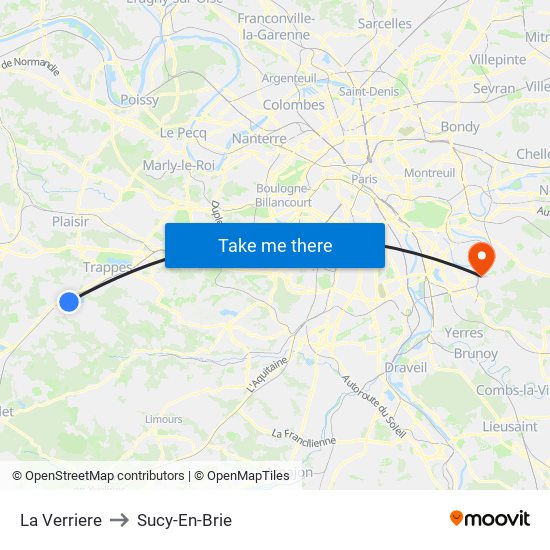 La Verriere to Sucy-En-Brie map