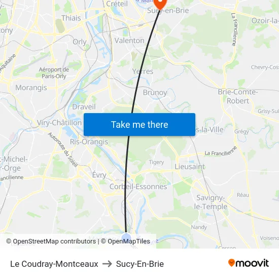 Le Coudray-Montceaux to Sucy-En-Brie map