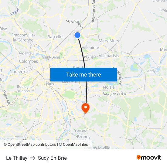 Le Thillay to Sucy-En-Brie map