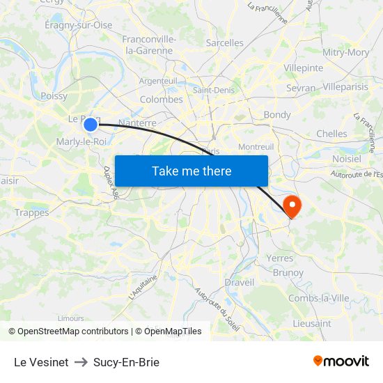 Le Vesinet to Sucy-En-Brie map