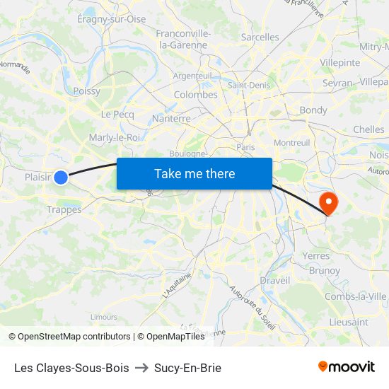 Les Clayes-Sous-Bois to Sucy-En-Brie map