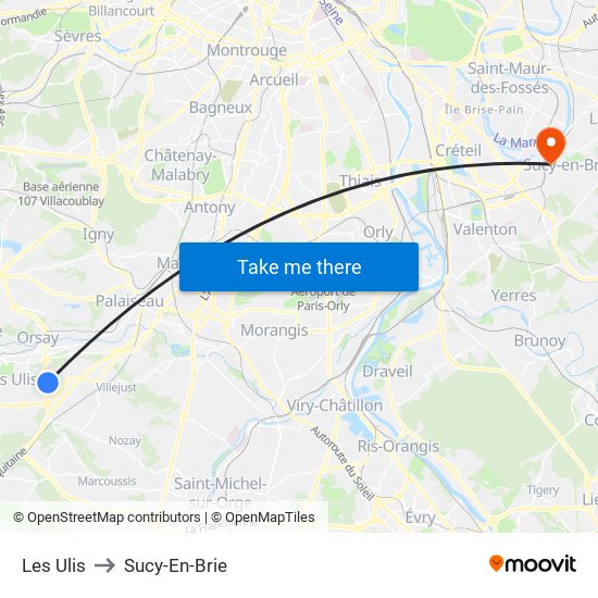Les Ulis to Sucy-En-Brie map