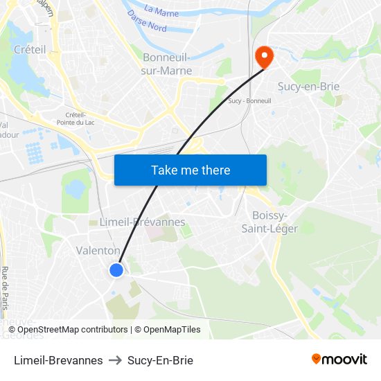 Limeil-Brevannes to Sucy-En-Brie map