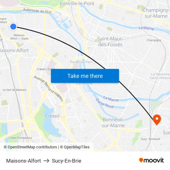 Maisons-Alfort to Sucy-En-Brie map