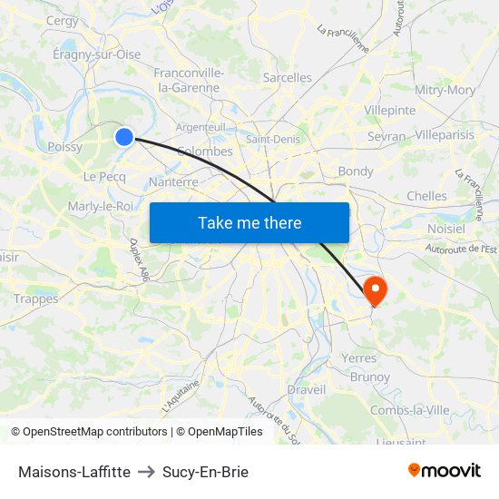 Maisons-Laffitte to Sucy-En-Brie map