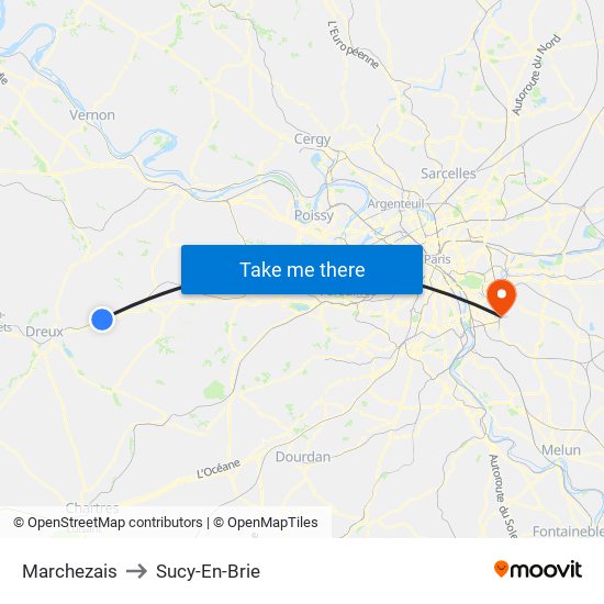 Marchezais to Sucy-En-Brie map