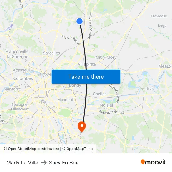 Marly-La-Ville to Sucy-En-Brie map