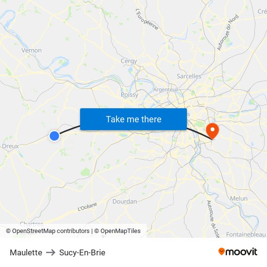 Maulette to Sucy-En-Brie map