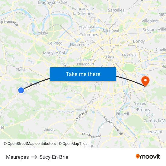 Maurepas to Sucy-En-Brie map