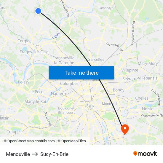 Menouville to Sucy-En-Brie map