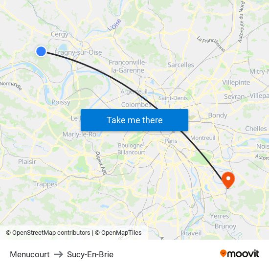 Menucourt to Sucy-En-Brie map
