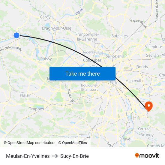 Meulan-En-Yvelines to Sucy-En-Brie map