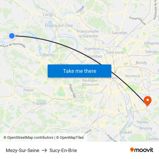 Mezy-Sur-Seine to Sucy-En-Brie map