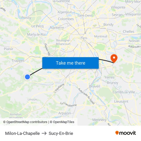 Milon-La-Chapelle to Sucy-En-Brie map