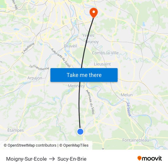 Moigny-Sur-Ecole to Sucy-En-Brie map