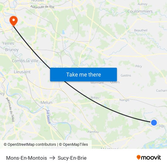 Mons-En-Montois to Sucy-En-Brie map