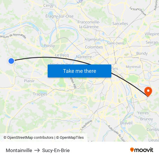 Montainville to Sucy-En-Brie map