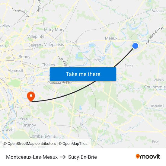 Montceaux-Les-Meaux to Sucy-En-Brie map