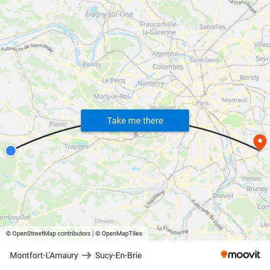 Montfort-L'Amaury to Sucy-En-Brie map